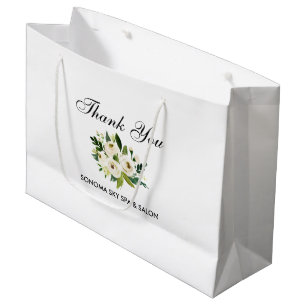 Bolsa De Regalo Grande Florales blancos del verde elegante de la acuarela