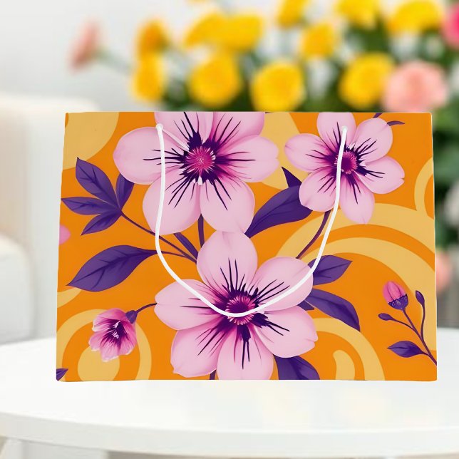 Bolsa De Regalo Grande Florales de verano vibrantes-estilo dopamina (Vibrant Summer Florals-Dopamine Style Large Gift Bag )