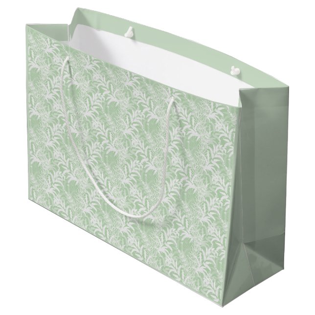 Bolsa De Regalo Grande Flores blancas en verde claro. (Angulo reverso)