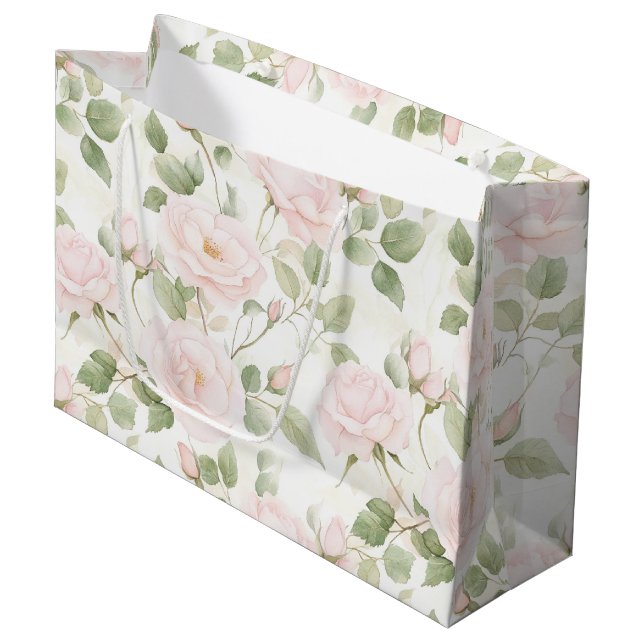 Bolsa De Regalo Grande Flores blancas rosas Rubor ducha de novia (Angulo Anverso)