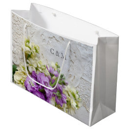 Bolsa De Regalo Grande Flores blancas y violetas en un encaje antiguo