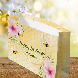 Bolsa De Regalo Grande Flores de abeja de abeja feliz cumpleaños