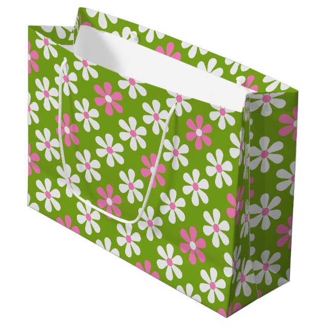 BOLSA DE REGALO GRANDE FLORES DE BLANCO VERDE ROSA (Angulo Anverso)