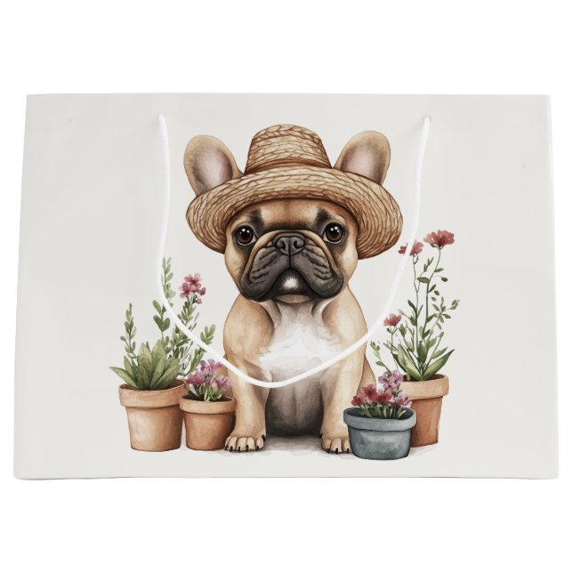 Bolsa De Regalo Grande Flores de Bulldog en Francia (Anverso)