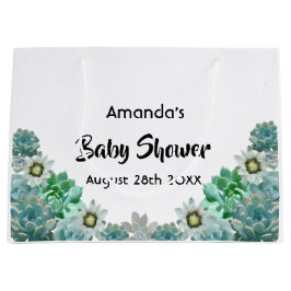 Bolsa De Regalo Grande Flores de cactus suculentas Baby Shower blanco