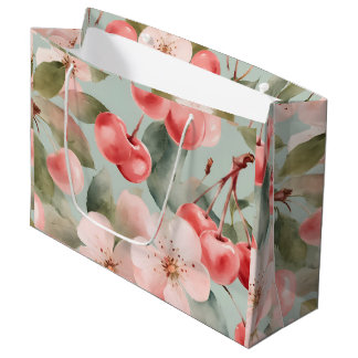 Bolsa De Regalo Grande Flores de cerezo y cerezas Arte de primavera