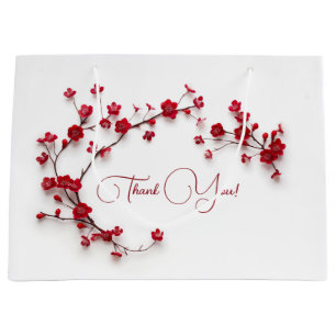 Bolsa De Regalo Grande Flores de cerezos rojas 3D White Gracias