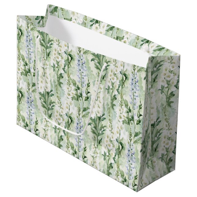 Bolsa De Regalo Grande Flores de Delphinium Blanco Lavanda Despedida de S (Angulo Anverso)