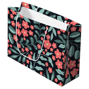 Bolsa De Regalo Grande Flores de estilo retro rosado florecientes al esti