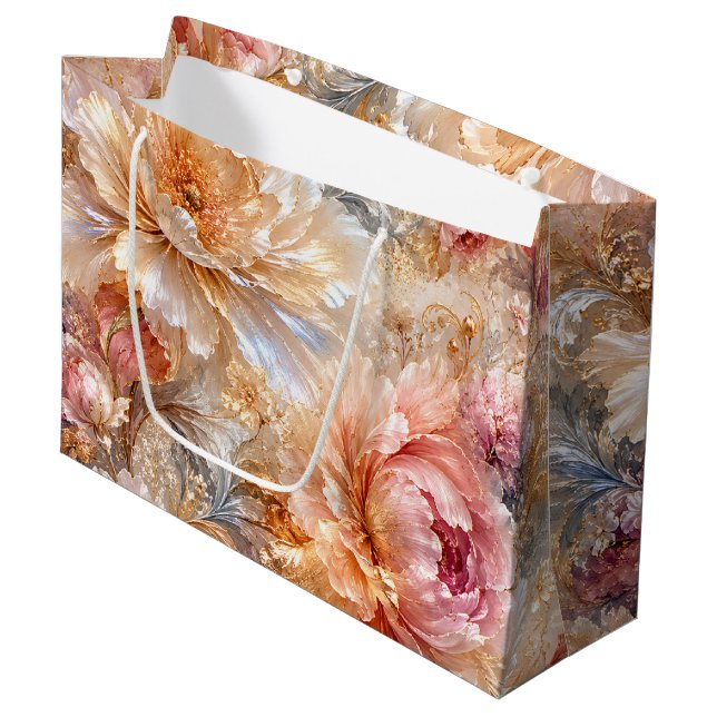 Bolsa De Regalo Grande Flores de Fantasía de Lujo (Angulo Anverso)