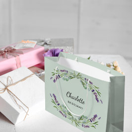 Bolsa De Regalo Grande Flores de lavanda salchicha de novia verde