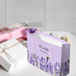 Bolsa De Regalo Grande Flores de lavanda violeta dama de honor<br><div class="desc">Fondo violento. Decorado con flores de lavanda y abejas Personaliza y añade el nombre de tu novia.</div>