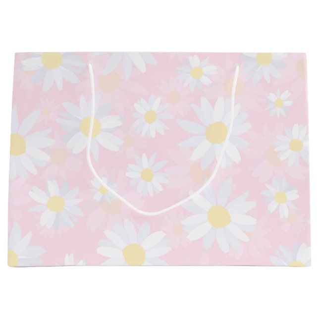 Bolsa De Regalo Grande Flores de margarita blanca con flores rosadas (Anverso)