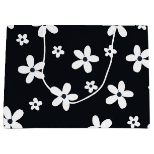 Bolsa De Regalo Grande Flores de margarita blanca y negra en el boho de v