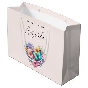 Bolsa De Regalo Grande Flores de margarita con cumpleaños de hermosa mari