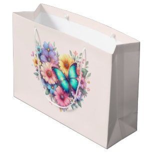 Bolsa De Regalo Grande Flores de margarita con una hermosa mariposa
