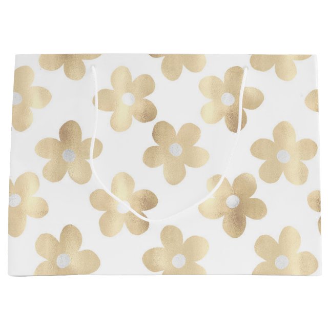 Bolsa De Regalo Grande Flores de margarita de oro blanco retro (Anverso)