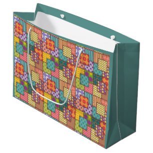 Bolsa De Regalo Grande Flores de patrón de patchwork lunares raya