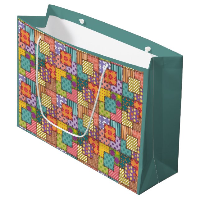 Bolsa De Regalo Grande Flores de patrón de patchwork lunares raya     (Angulo Anverso)