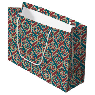Bolsa De Regalo Grande Flores de patrón étnico maroon beige verde azulado