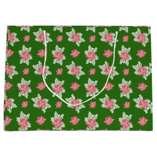 Bolsa De Regalo Grande Flores de Poinsettia de Navidad Rojas con Envoltur