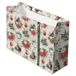 Bolsa De Regalo Grande Flores de poinsettia roja y blanca Navidades clási