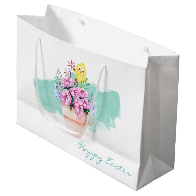 Bolsa De Regalo Grande Flores de primavera con pollo de Pascua (Angulo Anverso)