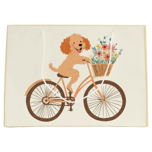 Bolsa De Regalo Grande Flores de primavera en bicicleta de perro de Cute  (Anverso)