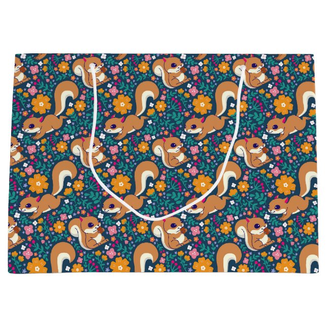 Bolsa De Regalo Grande Flores de primavera y ardillas (Anverso)