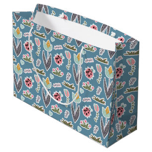 Bolsa De Regalo Grande Flores de primavera y patrón de parásitos