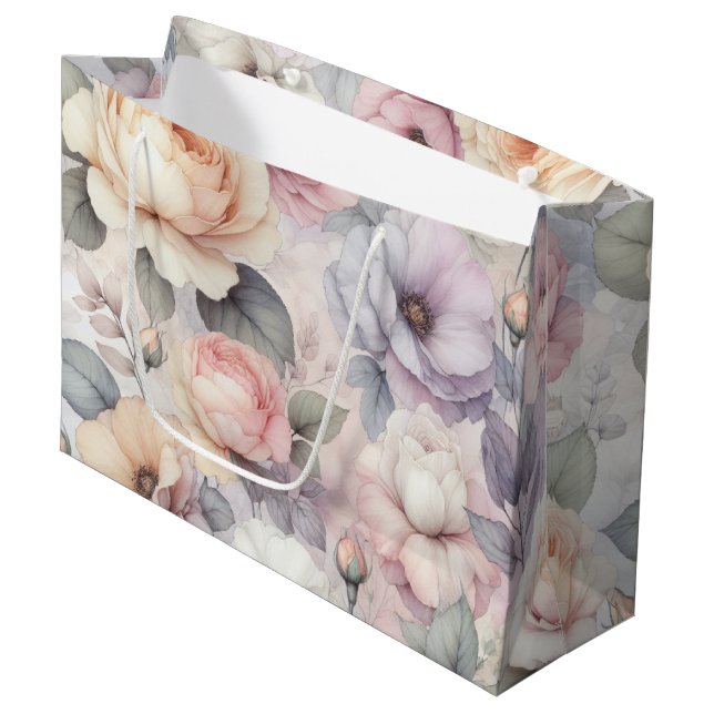 Bolsa De Regalo Grande Flores de Rosa Elegantes (Angulo Anverso)