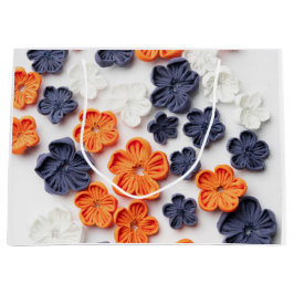 Bolsa De Regalo Grande Flores de tela cosida artesanal de primavera azul 