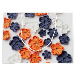 Bolsa De Regalo Grande Flores de tela cosida artesanal de primavera azul