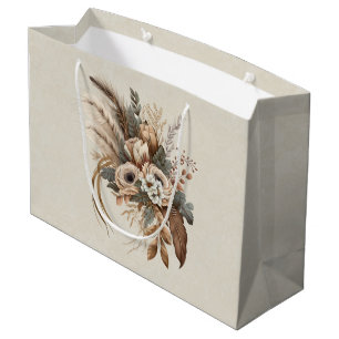 Bolsa De Regalo Grande Flores elegantes Foliage y plumas