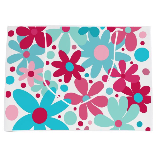 Bolsa De Regalo Grande Flores funky azules y rosas (Anverso)