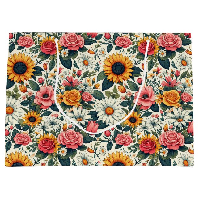 Bolsa De Regalo Grande Flores Hermosas (Anverso)