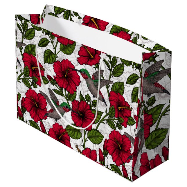 Bolsa De Regalo Grande Flores hibiscus y colibríes (Angulo reverso)