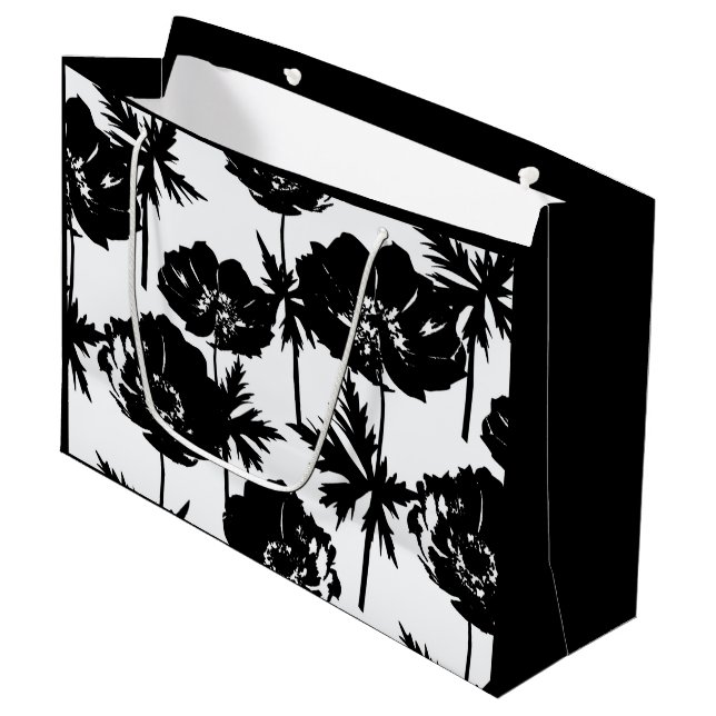 Bolsa De Regalo Grande Flores negras, blancas, monocromas (Angulo Anverso)