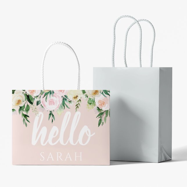 Bolsa De Regalo Grande Flores Pink Pastel Modernas Hola Y Nombras (Subido por el creador)