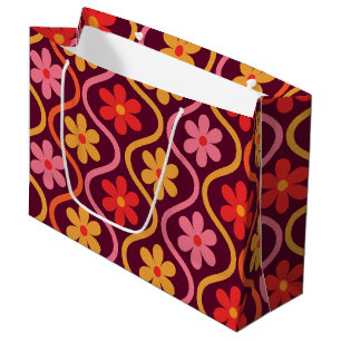 Bolsa De Regalo Grande Flores Retro Coloridas sobre Patrón Vintage Ogee 