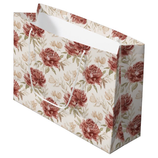 Bolsa De Regalo Grande Flores Rojas de Crema para Despedida de Soltera (Angulo Anverso)