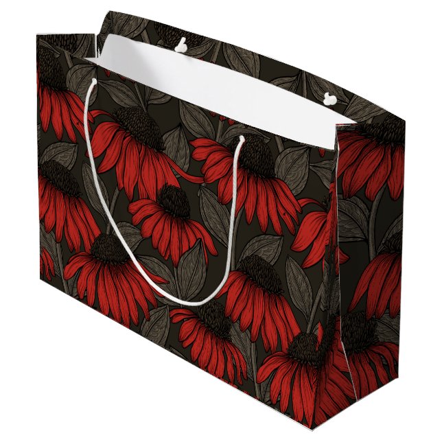 Bolsa De Regalo Grande Flores rojas en marrón (Angulo reverso)