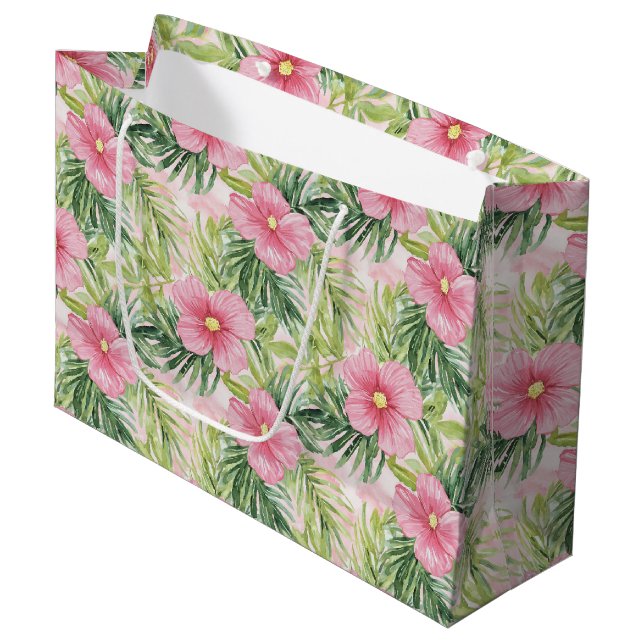 Bolsa De Regalo Grande Flores rosa tropical (Angulo Anverso)