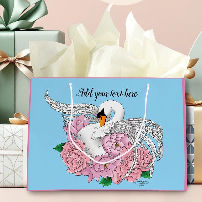 Bolsa De Regalo Grande Flores rosadas de cisne blanco (Subido por el creador)