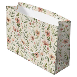 Bolsa De Regalo Grande Flores Rosadas Pálidas Diseño Cottagecore Verde Sa