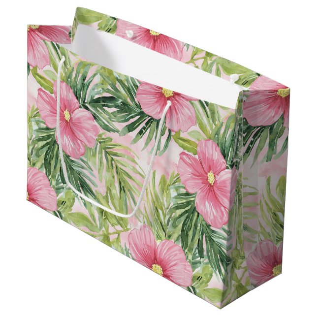 Bolsa De Regalo Grande Flores rosadas tropicales ducha de novia (Angulo Anverso)