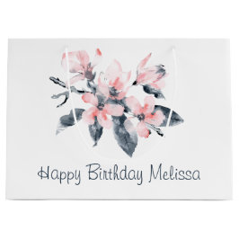 Bolsa De Regalo Grande Flores rosas y grises Clásicas acuarela Cumpleaños