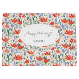 Bolsa De Regalo Grande Flores Silvestres Acuarela En Rojo Y Azul Dulce