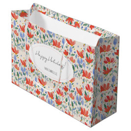 Bolsa De Regalo Grande Flores Silvestres Acuarela En Rojo Y Azul Dulce