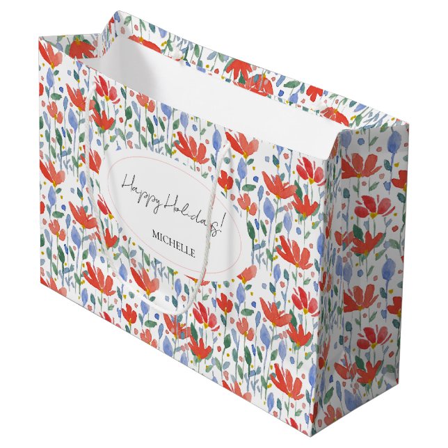 Bolsa De Regalo Grande Flores Silvestres Acuarela En Rojo Y Azul Dulce (Angulo Anverso)